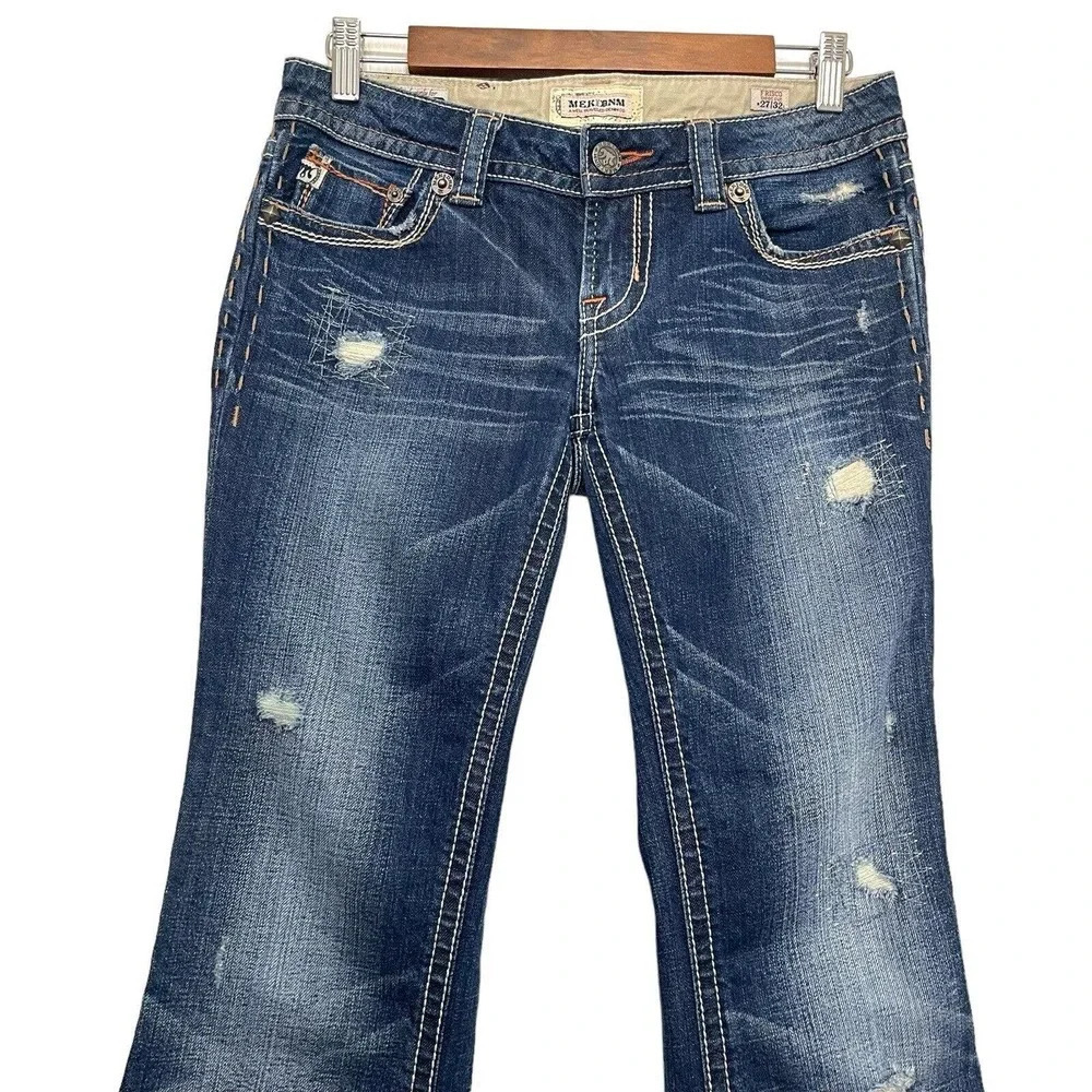 Buckle MEK DNM Distressed Low Rise Frisco Boot cut Denim Jean Size 27 - Picture 3 of 10